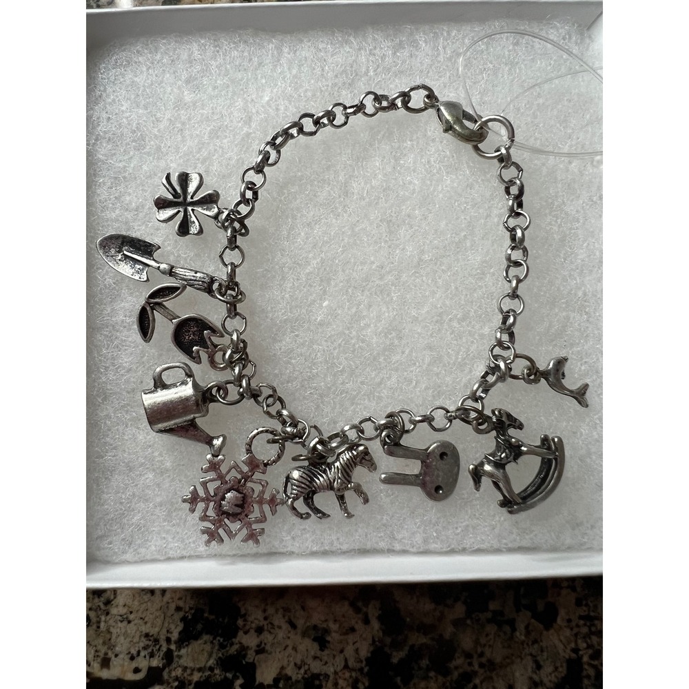 Vintage Won Hee Co Silver Tone Charm Bracelet Rocking Horse Zebra Snowflake